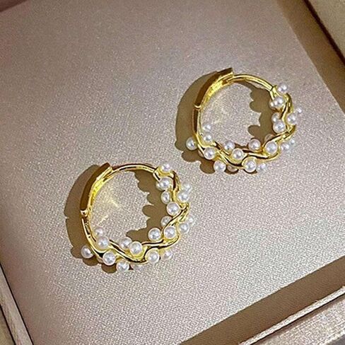 Pearl Earrings for Women Dainty Gold Dangle Pearl Bow Earrings Open Circle Pearl Hoop Earrings for Girls Bridal White Pearl Earrings for Party Wedding Jewelry Gifts in Saudi Arabia