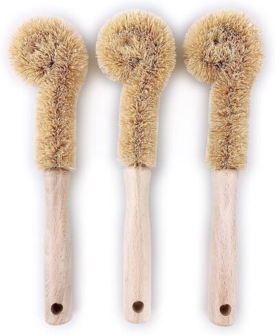 3PCS Cleaning Brush, Bottle Brush, Milk Cup Brush, Coffee Cup Brush, Pot Brush, Natural Coconut Fiber Brush Head, Strong Wooden Handle, Deep Cleaning, Natural Environmental Protection in Kuwait