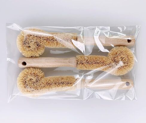 3PCS Cleaning Brush, Bottle Brush, Milk Cup Brush, Coffee Cup Brush, Pot Brush, Natural Coconut Fiber Brush Head, Strong Wooden Handle, Deep Cleaning, Natural Environmental Protection in Kuwait