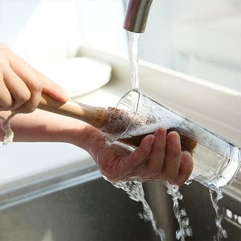 3PCS Cleaning Brush, Bottle Brush, Milk Cup Brush, Coffee Cup Brush, Pot Brush, Natural Coconut Fiber Brush Head, Strong Wooden Handle, Deep Cleaning, Natural Environmental Protection in Kuwait