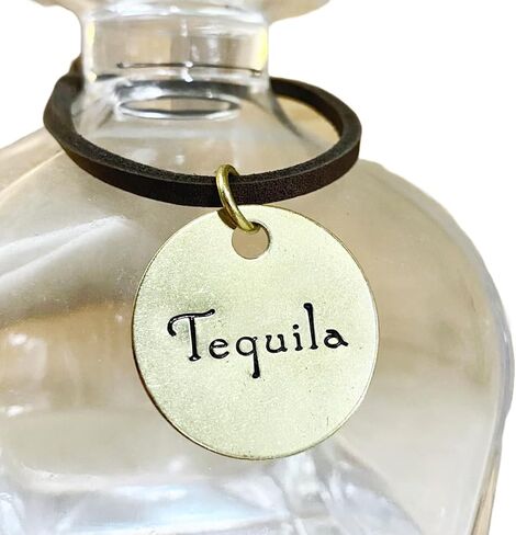 Liquor Alcohol Bottle Decanter Label (1) Tag, Minimalist Hand-Stamped Brass Round on Leather String, Gift Ideas for Men, Home Bar Decor Whiskey Tequila Rum Gin Vodka Scotch Bourbon (Tequila) in Saudi Arabia