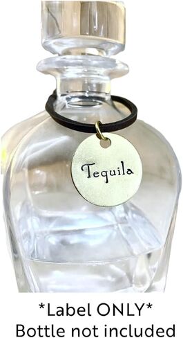 Liquor Alcohol Bottle Decanter Label (1) Tag, Minimalist Hand-Stamped Brass Round on Leather String, Gift Ideas for Men, Home Bar Decor Whiskey Tequila Rum Gin Vodka Scotch Bourbon (Tequila) in Saudi Arabia