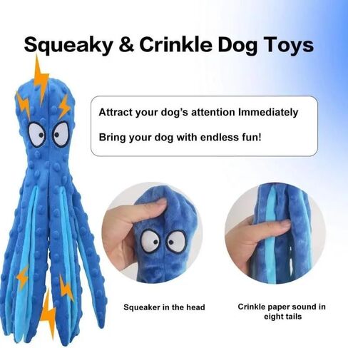 LL Goods- Crinkly Blue Octopus Plush Dog Toys: Indestructible, Squeaky, Perfect for Aggressive Chewers, Relieves Anxiety - Durable Fun! in Saudi Arabia