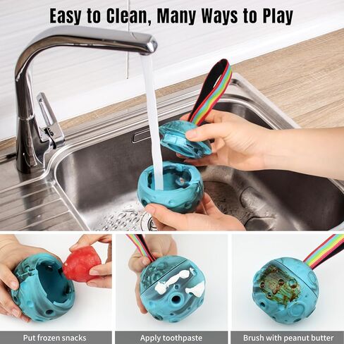 Dog Chew Toys Freezable for Boredom Anxiety Relief, Tough Safe Dental Aid Dog Interactive Toys Balls for Aggressive Chewers, Dog Toothbrush Slow Feeder Dog Chews, Keep Them Busy Long Lasting Dog Gift in Kuwait