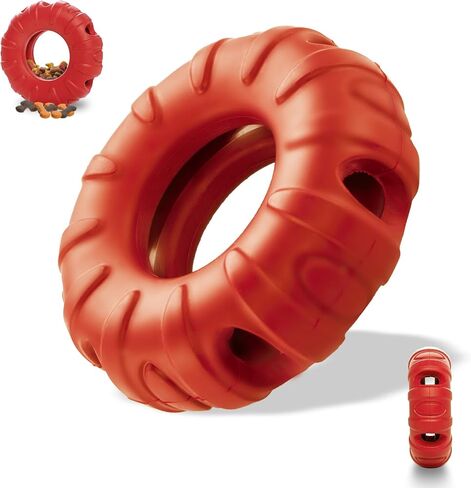 TSPRO Chew Toys Puppy Tires Flavored Dog Chew Toys, Real Beef Flavor Leaky Food Toy Slow Feeder Food Treat Dispensing Toys, Dog Interactive Toys for Medium to Large Dogs (Tire Red) in Saudi Arabia