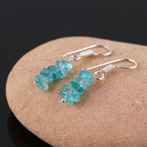 Natural Blue Apatite Chips Crystal Earring, Yoga Jewelry, Meditation Earring, Crystals Earring, Raw Gemstone, Energy Healing Crystals, Birthday, Gift for Her, Gemstone Jewelry AA+ Quality in Saudi Arabia