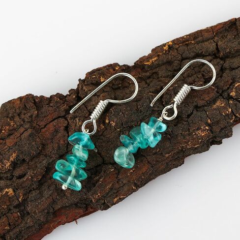 Natural Blue Apatite Chips Crystal Earring, Yoga Jewelry, Meditation Earring, Crystals Earring, Raw Gemstone, Energy Healing Crystals, Birthday, Gift for Her, Gemstone Jewelry AA+ Quality in Saudi Arabia