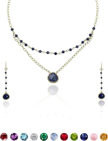 Blue Sapphire Necklace for Women - Authentic 925 Sterling Silver Necklace 18K Gold Jewelry, Dainty Heart Layered Necklace Earring Set for Teen Girls, September Birthstone Gift for Mothers Day in Kuwait