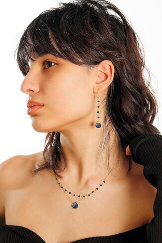 Blue Sapphire Necklace for Women - Authentic 925 Sterling Silver Necklace 18K Gold Jewelry, Dainty Heart Layered Necklace Earring Set for Teen Girls, September Birthstone Gift for Mothers Day in Kuwait