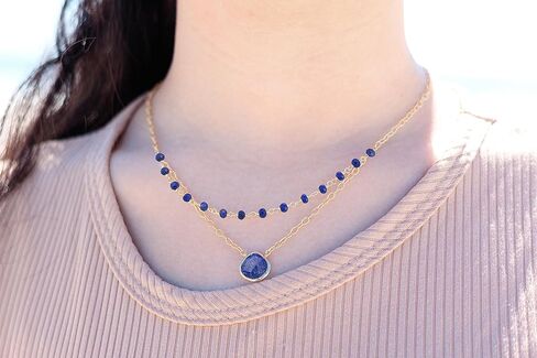 Blue Sapphire Necklace for Women - Authentic 925 Sterling Silver Necklace 18K Gold Jewelry, Dainty Heart Layered Necklace Earring Set for Teen Girls, September Birthstone Gift for Mothers Day in Kuwait