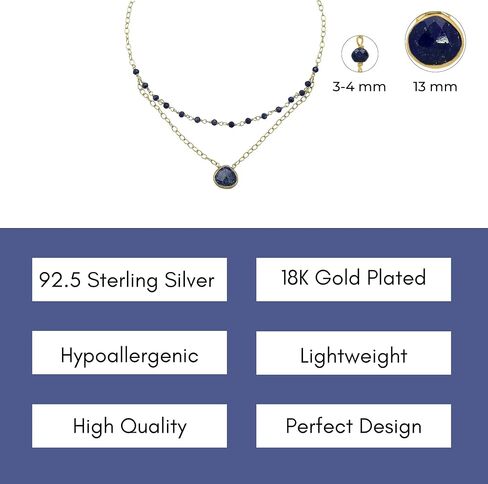 Blue Sapphire Necklace for Women - Authentic 925 Sterling Silver Necklace 18K Gold Jewelry, Dainty Heart Layered Necklace Earring Set for Teen Girls, September Birthstone Gift for Mothers Day in Kuwait