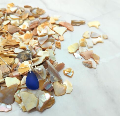 Starry Night Cobalt Blue Seaglass Charm Necklace with Sterling Silver Chain, Bar Charm, and Crystal Pearl Charm, by Aimee Tresor in Saudi Arabia