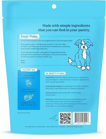 Poke's Bac'n Me Crazy Treats for Dogs, Limited Ingredient & Natural Dog Treats, Wheat-Free & Made in The USA, Bacon & Peanut Butter Soft & Chewy Treats, 8oz in Saudi Arabia