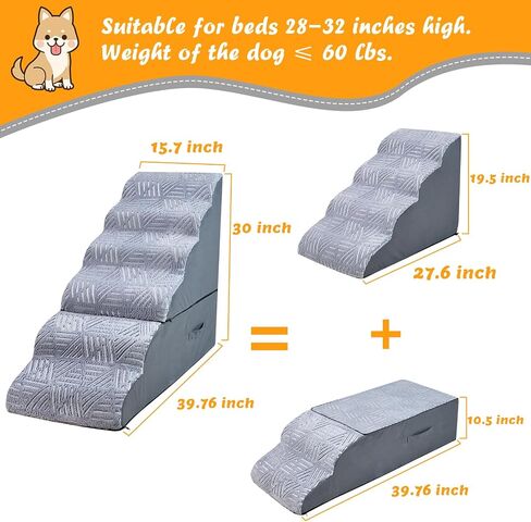 Dog Stairs Steps for 30 Inches Tall High Bed, Pet Dog Ramp Ladder for Small Dogs Injured, Doggie, Old Cats, Kitty, Small Animals with Glow Cover Up to 28 29 30 Inch Tall Bed in Saudi Arabia
