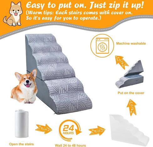 Dog Stairs Steps for 30 Inches Tall High Bed, Pet Dog Ramp Ladder for Small Dogs Injured, Doggie, Old Cats, Kitty, Small Animals with Glow Cover Up to 28 29 30 Inch Tall Bed in Saudi Arabia