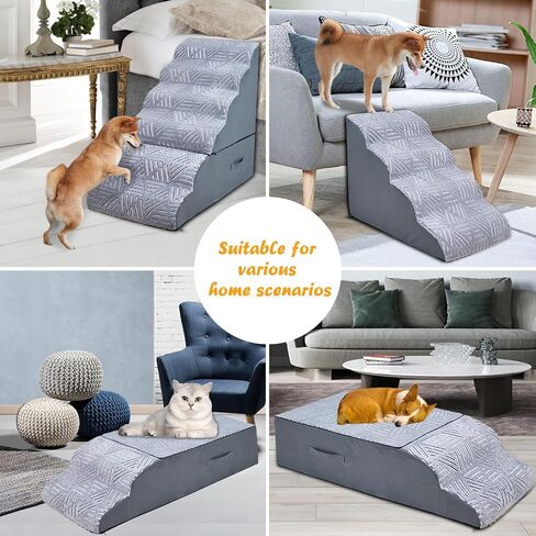 Dog Stairs Steps for 30 Inches Tall High Bed, Pet Dog Ramp Ladder for Small Dogs Injured, Doggie, Old Cats, Kitty, Small Animals with Glow Cover Up to 28 29 30 Inch Tall Bed in Saudi Arabia