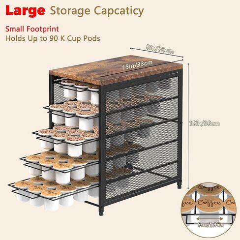 NANANARDOSO Coffee Pod Holder For Counter, 5 Tier Coffee Pod Drawer for K Cup Storage Drawer Holder, 90 Capacity Pods Storage Organizer Cups Capsule with Sliding Baskets for Coffee Station in Saudi Arabia