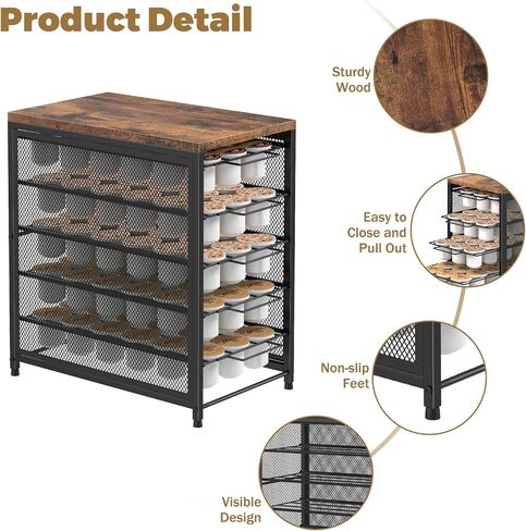 NANANARDOSO Coffee Pod Holder For Counter, 5 Tier Coffee Pod Drawer for K Cup Storage Drawer Holder, 90 Capacity Pods Storage Organizer Cups Capsule with Sliding Baskets for Coffee Station in Saudi Arabia