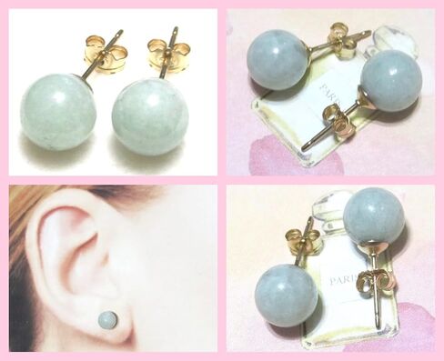 8mm Green Jadeite Jade Genuine Natural Gemstone Round Sphere Globe Ball Stud Earrings - Handmade March Birthstone Birthday Gift - Hypoallergenic 14K Gold Filled Posts in Saudi Arabia