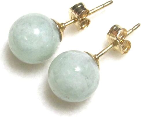 8mm Green Jadeite Jade Genuine Natural Gemstone Round Sphere Globe Ball Stud Earrings - Handmade March Birthstone Birthday Gift - Hypoallergenic 14K Gold Filled Posts in Saudi Arabia