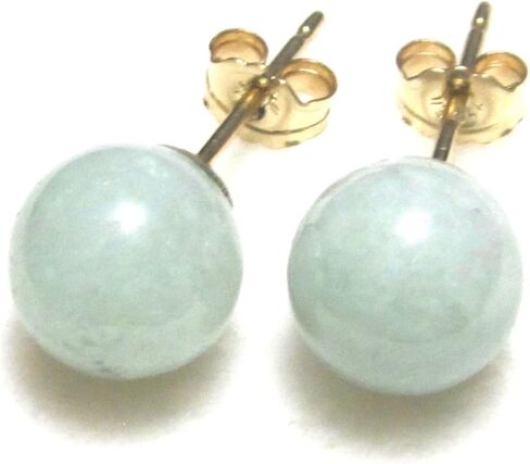8mm Green Jadeite Jade Genuine Natural Gemstone Round Sphere Globe Ball Stud Earrings - Handmade March Birthstone Birthday Gift - Hypoallergenic 14K Gold Filled Posts in Saudi Arabia