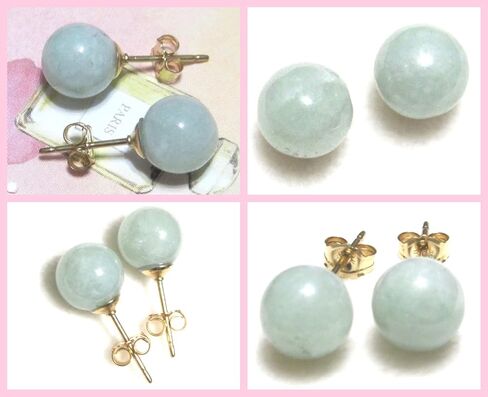 8mm Green Jadeite Jade Genuine Natural Gemstone Round Sphere Globe Ball Stud Earrings - Handmade March Birthstone Birthday Gift - Hypoallergenic 14K Gold Filled Posts in Saudi Arabia