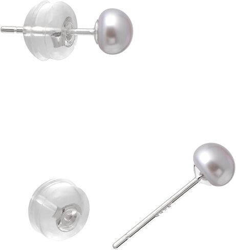 4-5MM Freshwater Cultured Grey Button Pearls Stud Earrings, Sterling Silver Posts in Saudi Arabia