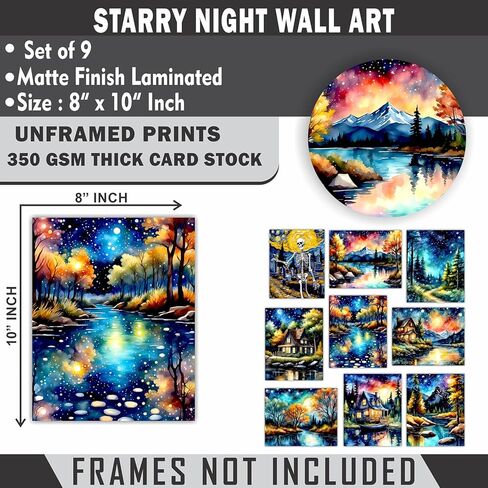 ليلة مليئة بالنجوم ملصق جدار ديكور - مجردة الخريف الخريف أشجار القيقب الصنوبر المناظر الطبيعية عاكسة فان جوخ اللوحة الكولاج الصور الجمالية الحديثة لغرفة المعيشة غرفة نوم الفن أنيمي - 8x10 صور غير مؤطرة in Kuwait