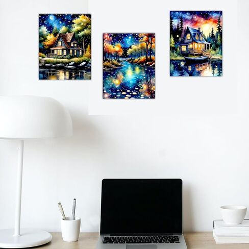 ليلة مليئة بالنجوم ملصق جدار ديكور - مجردة الخريف الخريف أشجار القيقب الصنوبر المناظر الطبيعية عاكسة فان جوخ اللوحة الكولاج الصور الجمالية الحديثة لغرفة المعيشة غرفة نوم الفن أنيمي - 8x10 صور غير مؤطرة in Kuwait