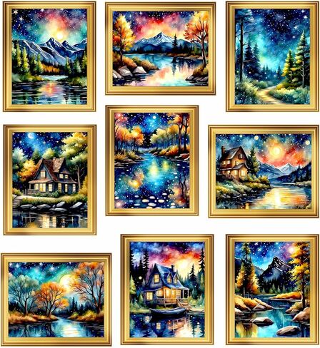 ليلة مليئة بالنجوم ملصق جدار ديكور - مجردة الخريف الخريف أشجار القيقب الصنوبر المناظر الطبيعية عاكسة فان جوخ اللوحة الكولاج الصور الجمالية الحديثة لغرفة المعيشة غرفة نوم الفن أنيمي - 8x10 صور غير مؤطرة in Kuwait