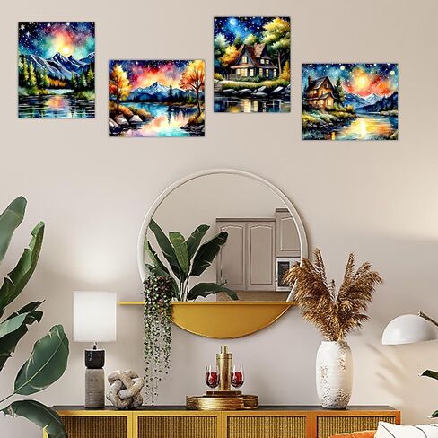 ليلة مليئة بالنجوم ملصق جدار ديكور - مجردة الخريف الخريف أشجار القيقب الصنوبر المناظر الطبيعية عاكسة فان جوخ اللوحة الكولاج الصور الجمالية الحديثة لغرفة المعيشة غرفة نوم الفن أنيمي - 8x10 صور غير مؤطرة in Kuwait