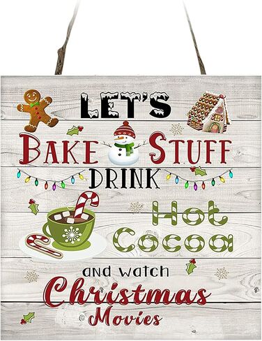 Twisted R Design Hanging Small Wooden Sign - Christmas Decorations, Ornament Kitchen Art Sign, Wall Hanging Home Decor w/Rustic Art - Let's Bake Stuff Drink Hot Cocoa & Watch Christmas Movies, 5x5 in in Saudi Arabia