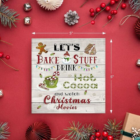Twisted R Design Hanging Small Wooden Sign - Christmas Decorations, Ornament Kitchen Art Sign, Wall Hanging Home Decor w/Rustic Art - Let's Bake Stuff Drink Hot Cocoa & Watch Christmas Movies, 5x5 in in Saudi Arabia