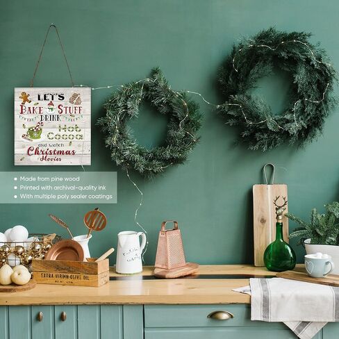 Twisted R Design Hanging Small Wooden Sign - Christmas Decorations, Ornament Kitchen Art Sign, Wall Hanging Home Decor w/Rustic Art - Let's Bake Stuff Drink Hot Cocoa & Watch Christmas Movies, 5x5 in in Saudi Arabia