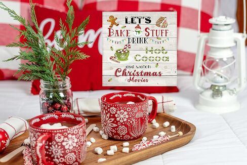 Twisted R Design Hanging Small Wooden Sign - Christmas Decorations, Ornament Kitchen Art Sign, Wall Hanging Home Decor w/Rustic Art - Let's Bake Stuff Drink Hot Cocoa & Watch Christmas Movies, 5x5 in in Saudi Arabia