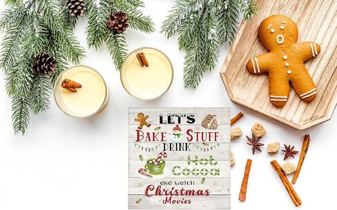 Twisted R Design Hanging Small Wooden Sign - Christmas Decorations, Ornament Kitchen Art Sign, Wall Hanging Home Decor w/Rustic Art - Let's Bake Stuff Drink Hot Cocoa & Watch Christmas Movies, 5x5 in in Saudi Arabia