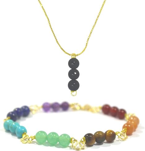 Protection Bracelet, Crystals and Healing Stones Bracelets Necklace Set Convert, Adjustable Triple Protection Jewelry Handmade Beaded, amethyst, obsidian, hematite (Gold-6mm-Triple Protection) in Saudi Arabia