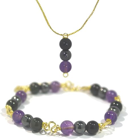 Protection Bracelet, Crystals and Healing Stones Bracelets Necklace Set Convert, Adjustable Triple Protection Jewelry Handmade Beaded, amethyst, obsidian, hematite (Gold-6mm-Triple Protection) in Saudi Arabia