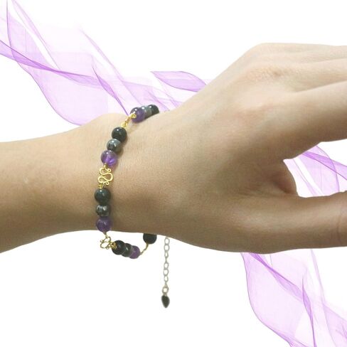 Protection Bracelet, Crystals and Healing Stones Bracelets Necklace Set Convert, Adjustable Triple Protection Jewelry Handmade Beaded, amethyst, obsidian, hematite (Gold-6mm-Triple Protection) in Saudi Arabia