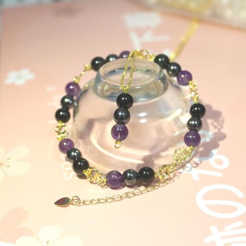 Protection Bracelet, Crystals and Healing Stones Bracelets Necklace Set Convert, Adjustable Triple Protection Jewelry Handmade Beaded, amethyst, obsidian, hematite (Gold-6mm-Triple Protection) in Saudi Arabia