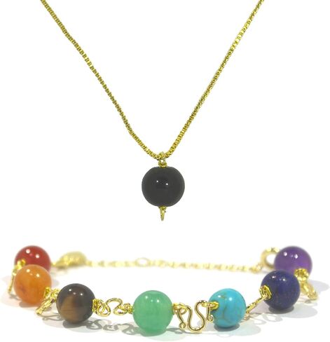 Protection Bracelet, Crystals and Healing Stones Bracelets Necklace Set Convert, Adjustable Triple Protection Jewelry Handmade Beaded, amethyst, obsidian, hematite (Gold-6mm-Triple Protection) in Saudi Arabia