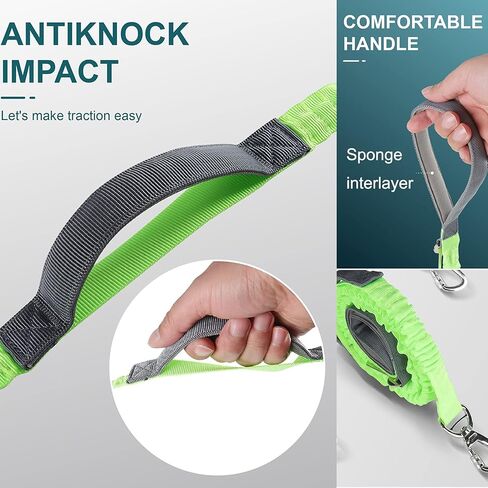 مقود للكلاب بمقبض مبطن مريح، مقود للكلاب شديد التحمل، مقود للكلاب بدون سحب لامتصاص الصدمات للكلاب الصغيرة والمتوسطة والكبيرة - مقبضان مبطنان، حزام مقعد سيارة للكلاب 2 في 1 (أخضر) in Kuwait