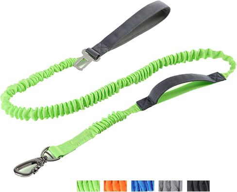 Dog Leash with Comfortable Padded Handle,Heavy Duty Dog Leash Bungee,No Pull Dog Leash for Shock Absorption for Small Medium Large Dogs - 2 Padded Handles,2 in 1 Dog Car Seatbelt (Green) in Saudi Arabia
