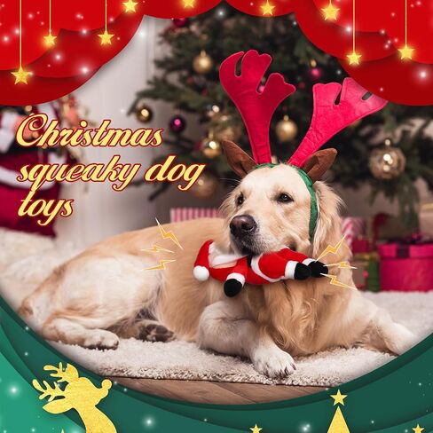 Liliful 4 Pieces Christmas Squeaky Dog Toys Bulk Xmas Stuffed Plush Dog Toys Santa Claus Snowman Elk Penguin Dog Interactive Teething Chew Toys for Christmas Small Medium Large Dogs Gift Toys in Saudi Arabia