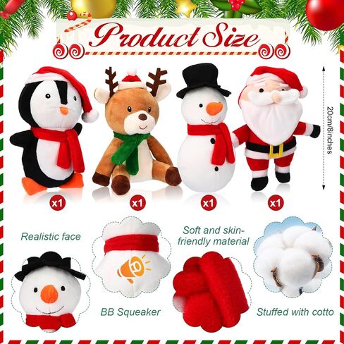 Liliful 4 Pieces Christmas Squeaky Dog Toys Bulk Xmas Stuffed Plush Dog Toys Santa Claus Snowman Elk Penguin Dog Interactive Teething Chew Toys for Christmas Small Medium Large Dogs Gift Toys in Saudi Arabia