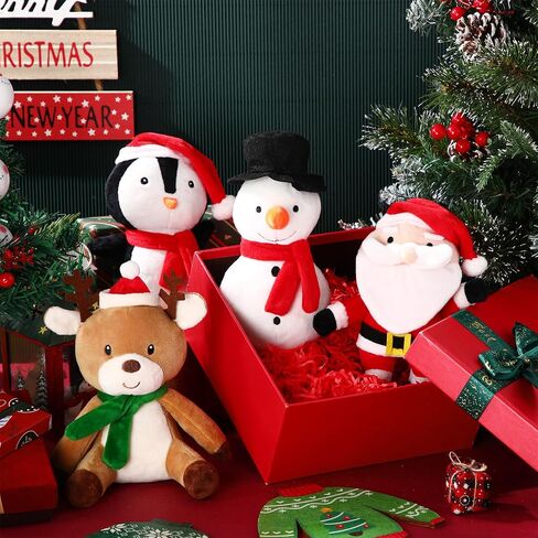 Liliful 4 Pieces Christmas Squeaky Dog Toys Bulk Xmas Stuffed Plush Dog Toys Santa Claus Snowman Elk Penguin Dog Interactive Teething Chew Toys for Christmas Small Medium Large Dogs Gift Toys in Saudi Arabia