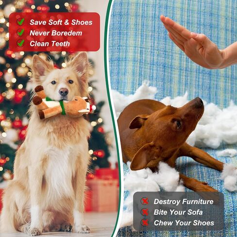 Liliful 4 Pieces Christmas Squeaky Dog Toys Bulk Xmas Stuffed Plush Dog Toys Santa Claus Snowman Elk Penguin Dog Interactive Teething Chew Toys for Christmas Small Medium Large Dogs Gift Toys in Saudi Arabia