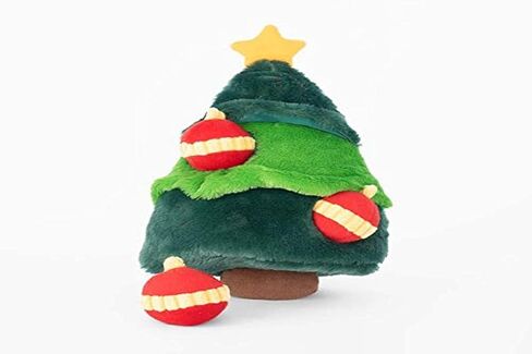 لعبة الكلب ZippyPaws Burrow Christmas - هدايا قطيفة للكلاب في العطلات تصدر صوت صرير للكلاب الصغيرة والمتوسطة، حشوات تفاعلية للاختباء والبحث عن الحيوانات الأليفة - شجرة عيد الميلاد والزخارف in Saudi Arabia