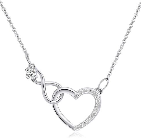 Silver Heart Infinity Necklace Love Necklace with Cubic Zirconia Heart Pendant Dainty Love Pendant Heart Necklaces for Women Trendy in Saudi Arabia