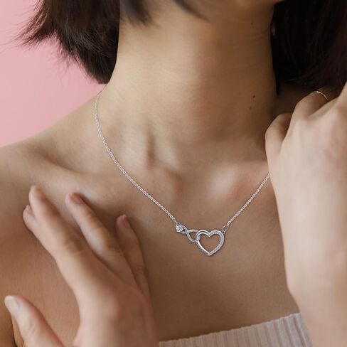 Silver Heart Infinity Necklace Love Necklace with Cubic Zirconia Heart Pendant Dainty Love Pendant Heart Necklaces for Women Trendy in Saudi Arabia